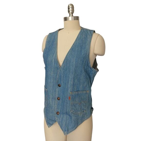 Vintage Levi's Orange Tab Denim Vest Size M Jean Pocket Snap Front 70s USA Made - Picture 6 of 9